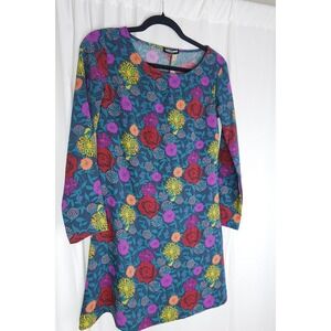 American Apparel Mini‎ Dress S Blue Floral Print Long Sleeve Stretch Bodycon